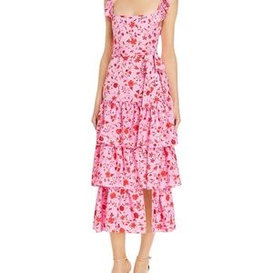 Likely Charlotte Tiered Midi Dress in Pink and Red Size 0